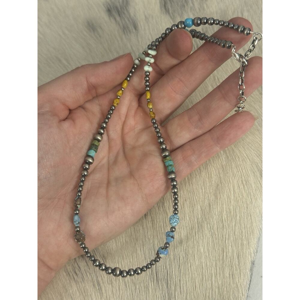 Sterling Silver Golden Hills Sonoran Gold Paloma Turquoise Navajo Pearl Necklace - Picture 9 of 9